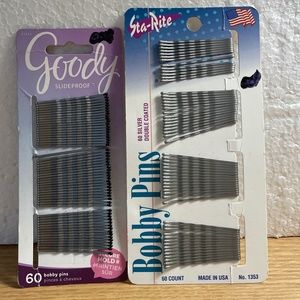 Bobby Pins Goody & Sta Rite Gray Silver 60 Pins Per Pack Not Complete Lot of 2